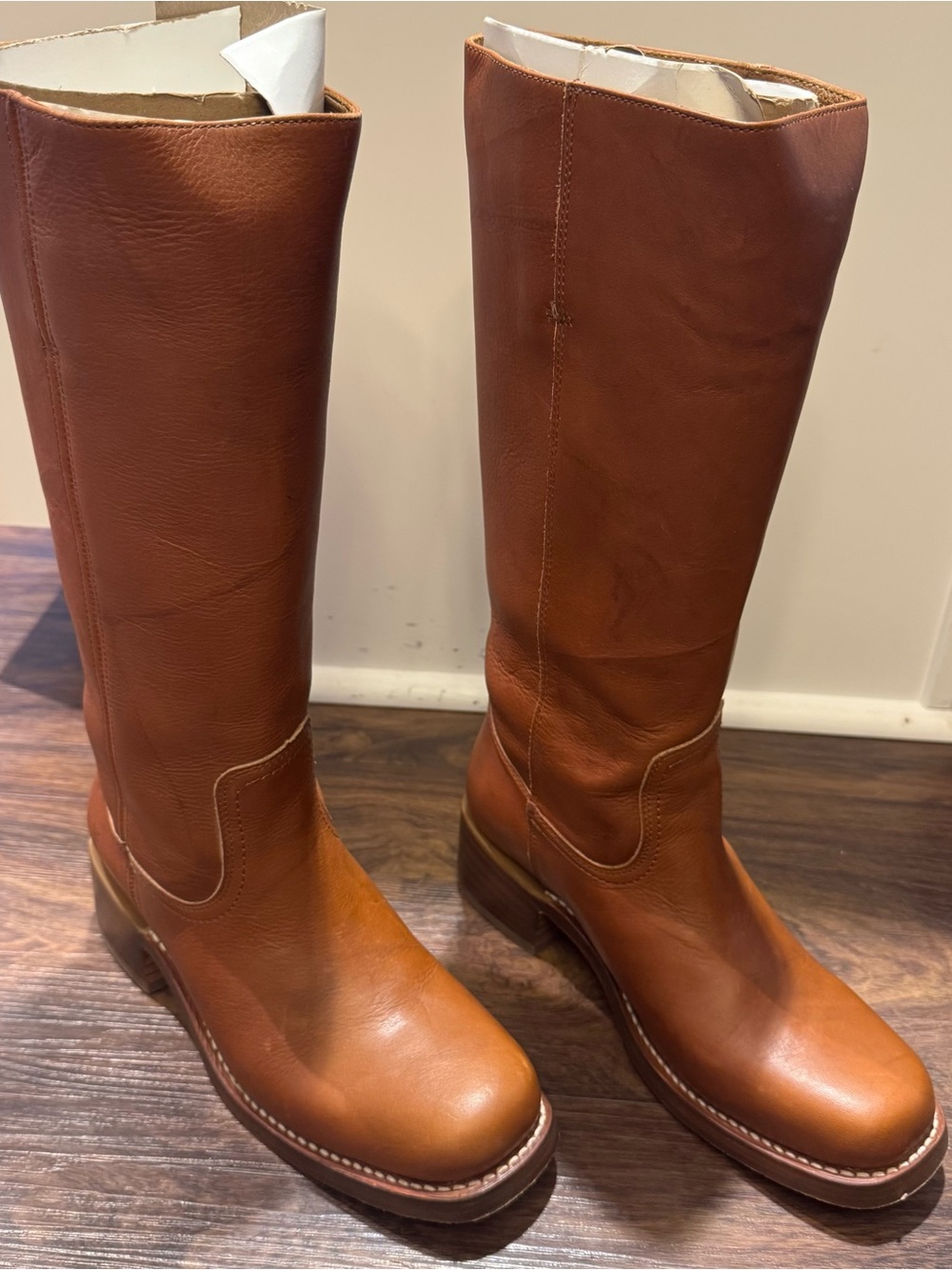 Frye Campus 14L Tall Leather Boots in Saddle Brown | Size 9M | USA Made